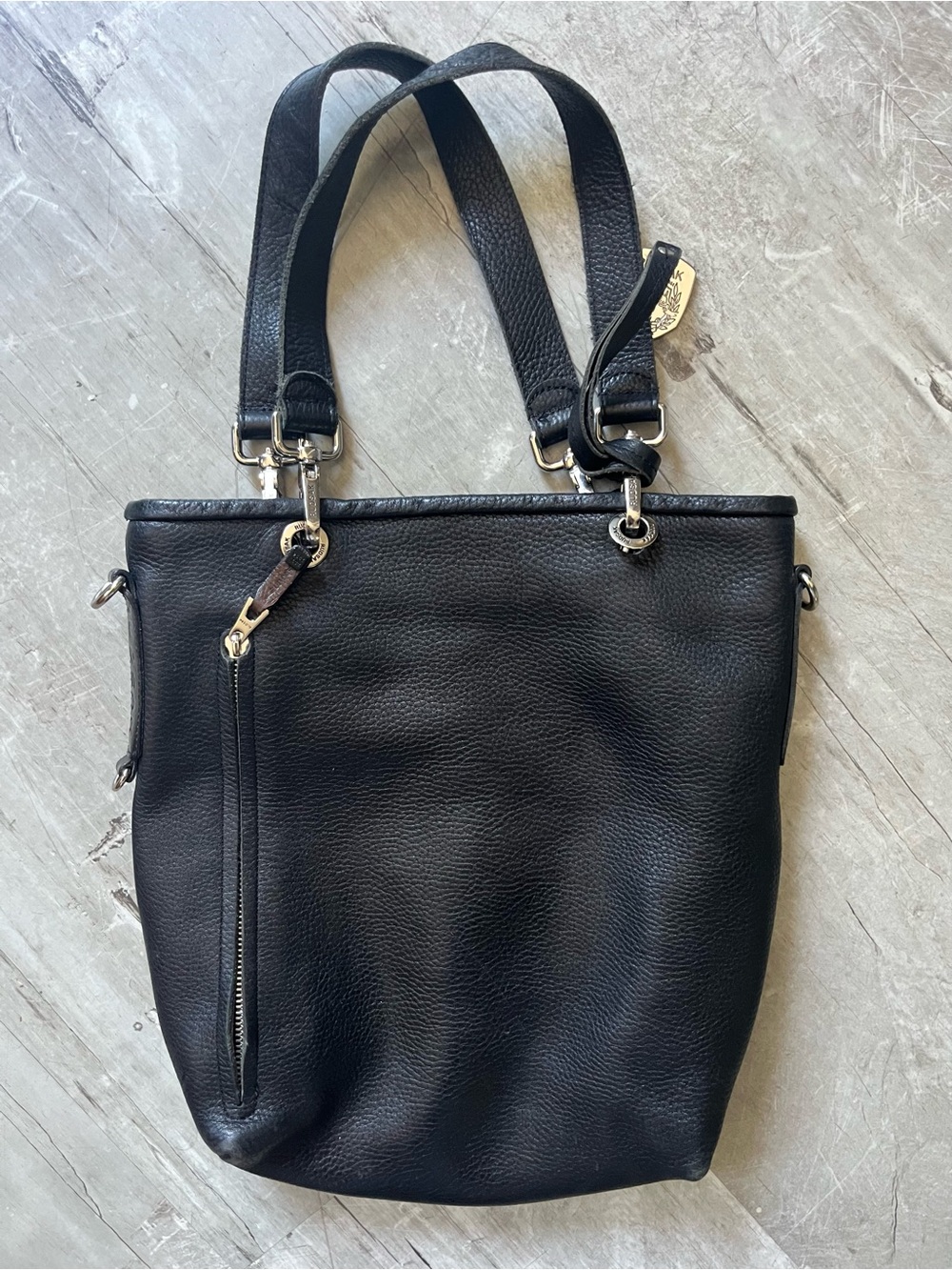 RUDSAK Black Pebbled Leather Tote with Top Handles med Sz